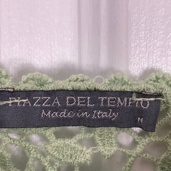 NWOT PIAZZA DEL TEMPIO Top M ITALY Linen Green Floral Crochet Long-Sleeve - Picture 2 of 6